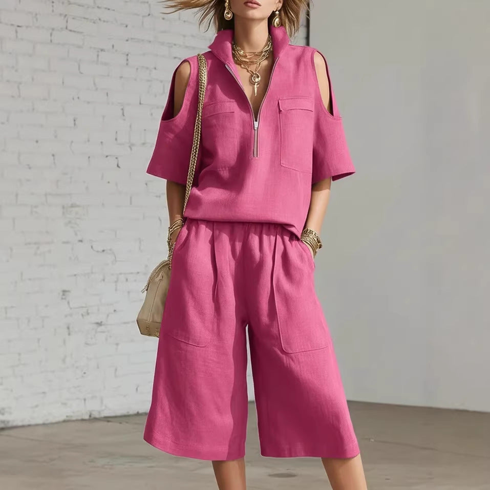 Short-Sleeve Shirt & Loose Shorts Two-Piece Set | Casual