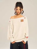 Women’s Slanted Shoulder Embroidered Long-Sleeve Top