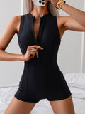 Women's Zip-Up Sleeveless Athletic One-Piece Swimsuit – Conservative High-Waist