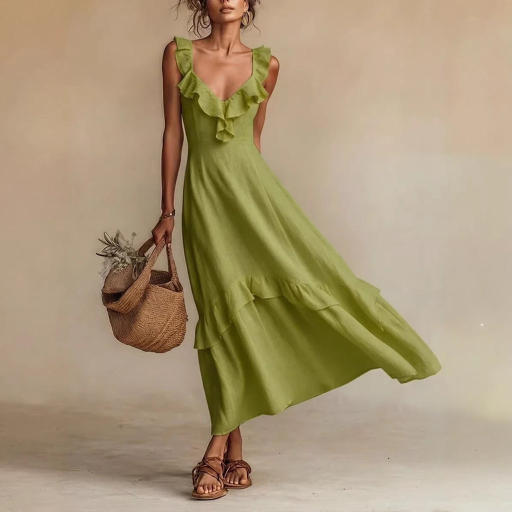 Sleeveless Ruffle Detail High-Waist Maxi Dress – 7 Colors, S–3XL