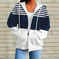 Plus Size Color Block Hoodie – Women’s Casual Zip Sweatshirt