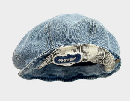 Double-Brim Turned-Up Denim Beret – Breathable Cotton Hat for Women
