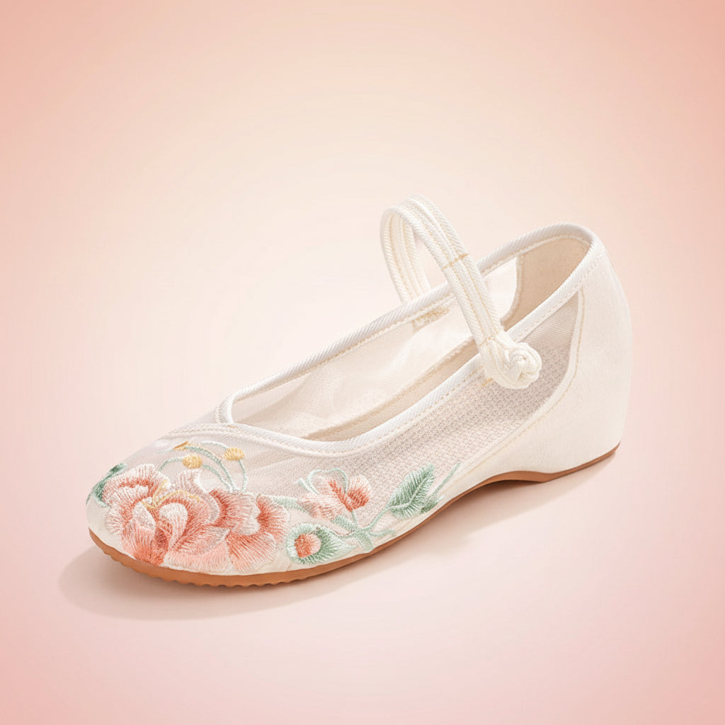 Women's Floral Embroidered Mesh Shoes – Breathable Hollow-Out Retro Flats