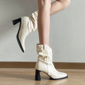 Women's French Luxury Ruched Square Toe Block Heel Slouch Ankle Boots