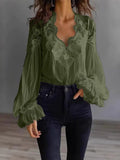Lace-Panel Puff Sleeve Pleated Ruffle Shirt | Ballet Style