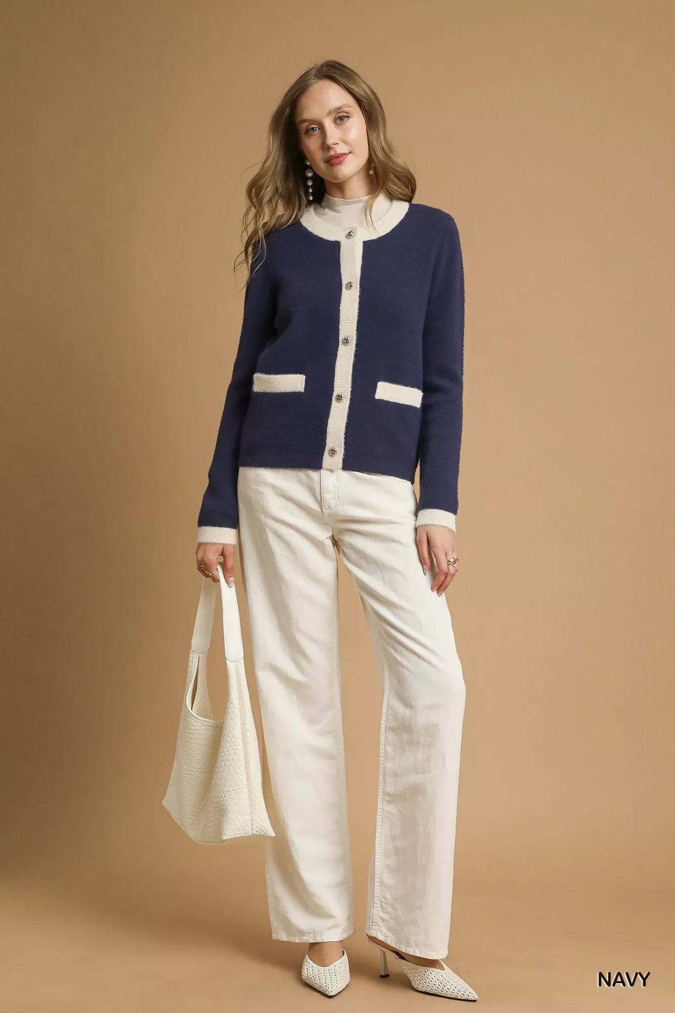 Umgee Two-Tone Button Front Cardigan