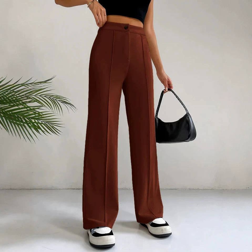 Women's High-Waisted Straight Flare Pants with Stitching Detail