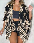 Women’s Printed Cardigan Top with Drop Shoulder Sleeves