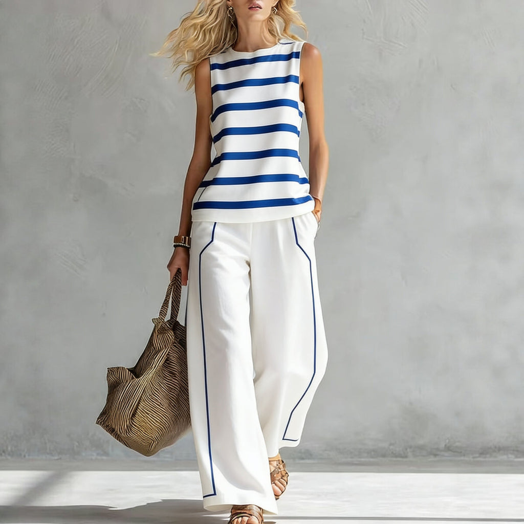 Women's Sleeveless Printed Tank Top & Wide-Leg Pants Two-Piece Set