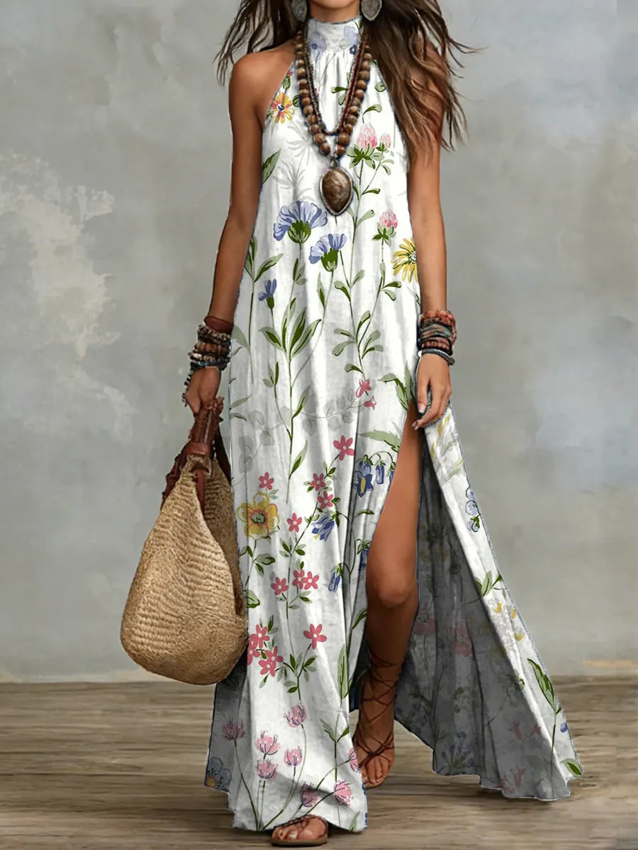 Women's Sleeveless Split Floral Print Maxi Dress