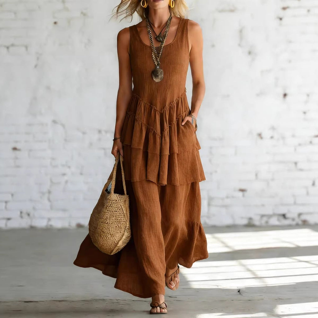 Women's Cotton Linen Sleeveless Loose Maxi Dress
