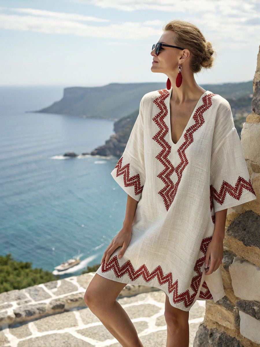 Women's Printed Loose A-Line Beach Midi Dress – Vacation Resort