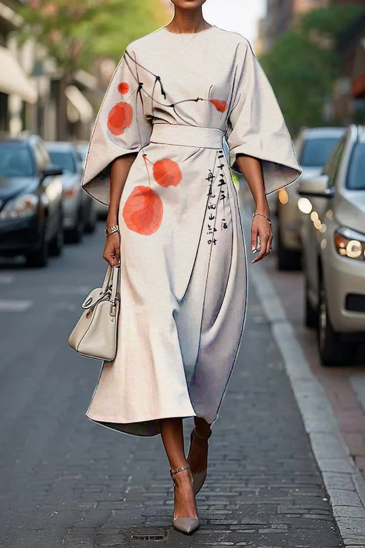 Geometric Print Batwing Sleeve Flowy Maxi Dress – 12 Styles, XS–XXXL