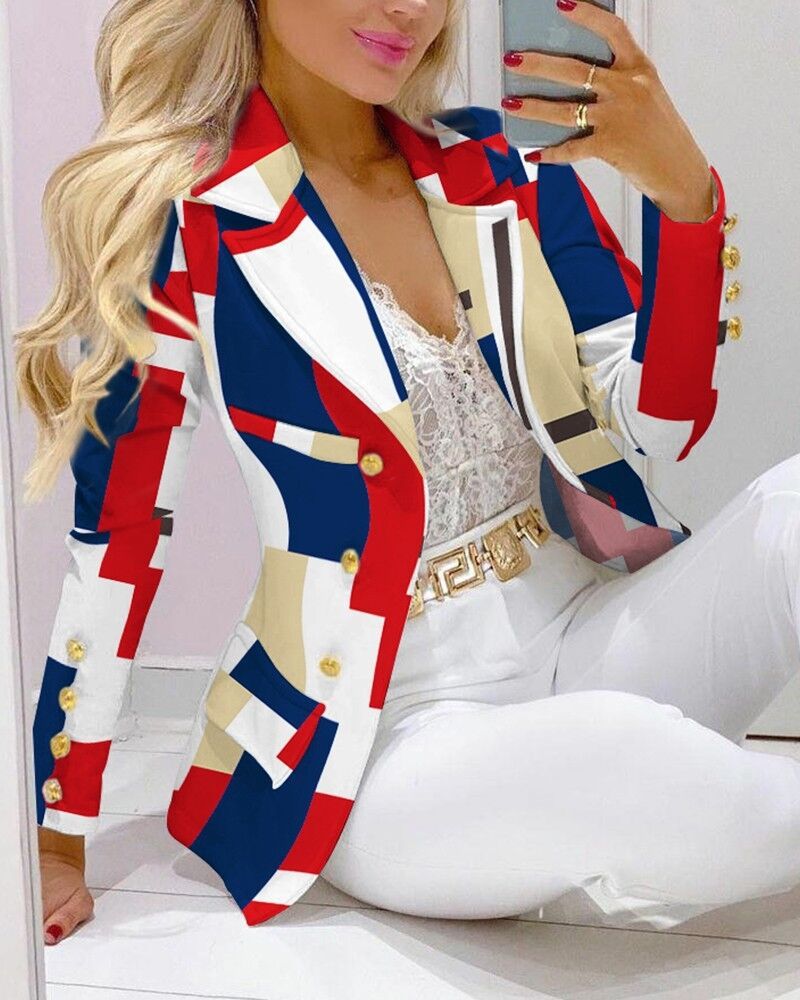 Women's Printed Coat & Trousers Two-Piece Set – 19 Prints, Casual Fashion Suit