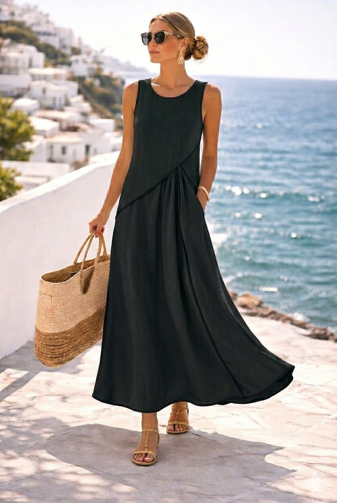 Mediterranean Contrast Color Vacation Dress – 7 Colors, S–3XL