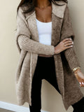 Women’s Color Block Hooded Knitted Cardigan – Plus Size Mid-Length Sweater Coat