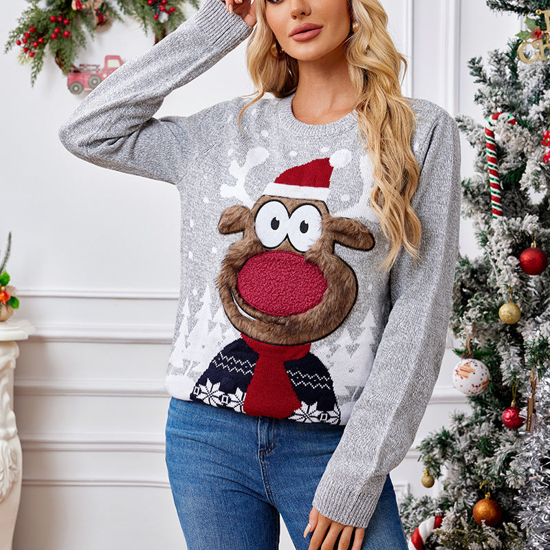Loose Casual Parent-Child Gray Pullover Christmas Sweater