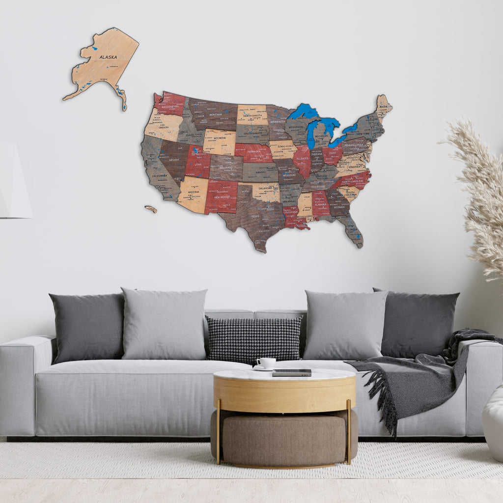 Wooden 3d Map of USA - Fusion