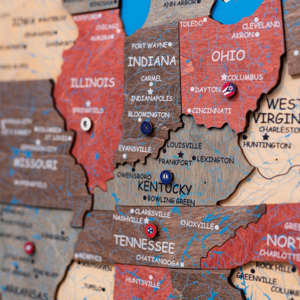 Wooden 3d Map of USA - Fusion