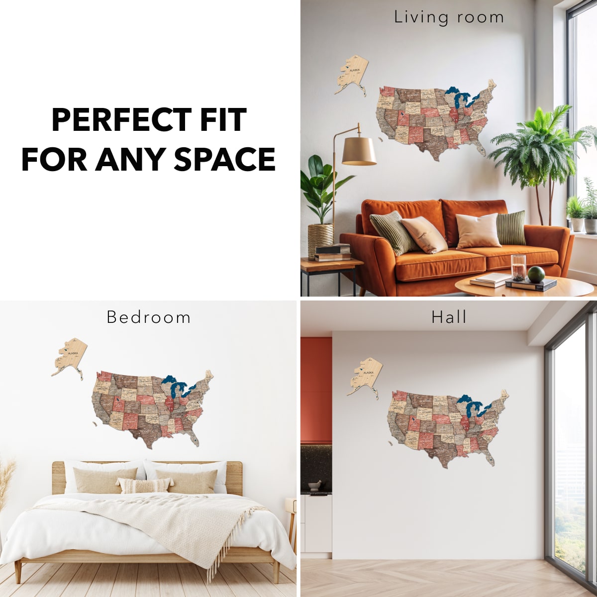 Wooden 3d Map of USA - Fusion
