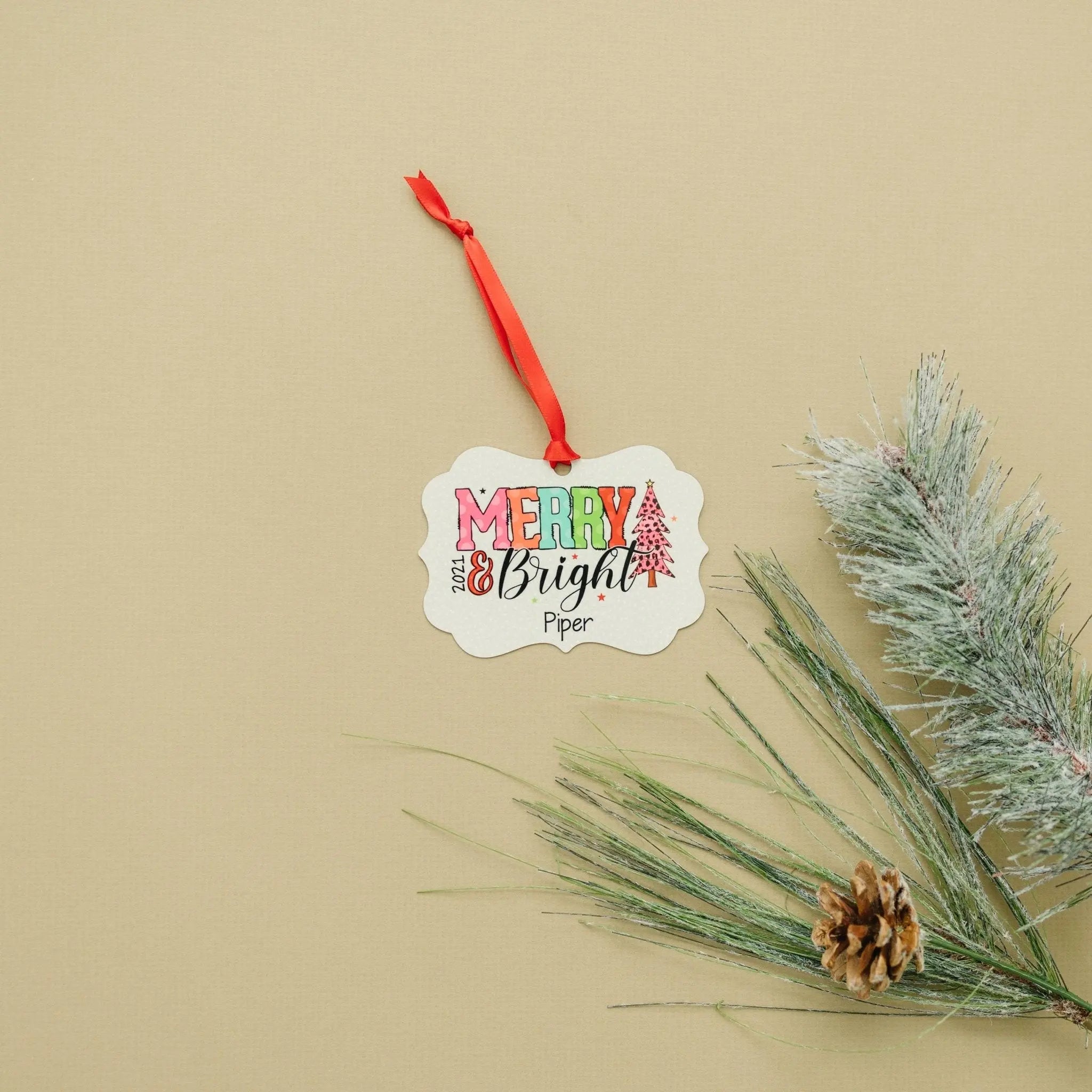 Girl Christmas Ornament - Merry & Bright Colorful Personalized Christmas Ornament - Pink Cheetah Polka Dots Christmas Ornament for Girls