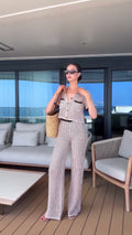 Tara Whiteman - Ramatuelle Grey-Black Crop Top & Lerins Wide-Leg Pants Knitted Set