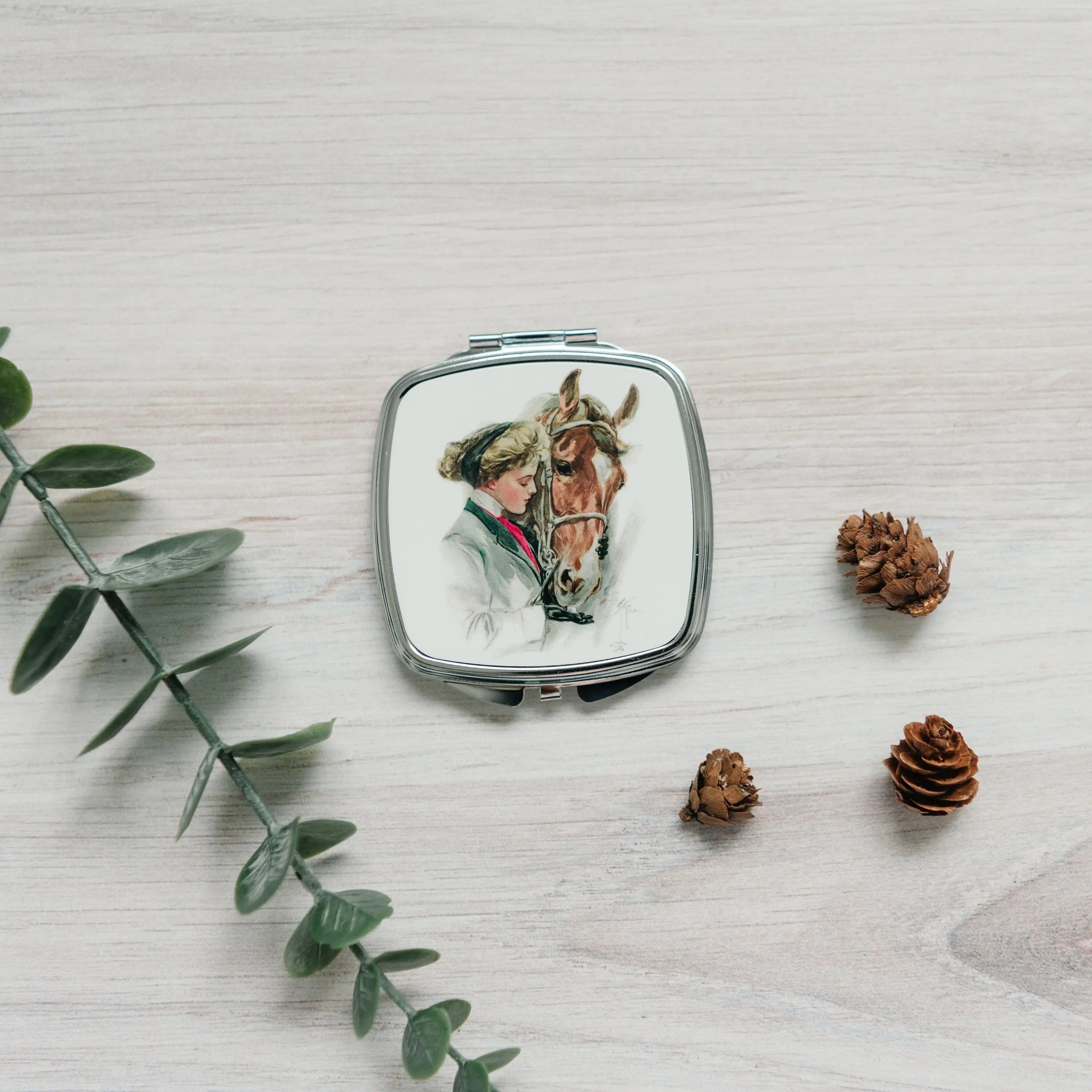 Horse Compact Mirror - Horse Gift - Vintage Horse Illustration - Equestrian Gift