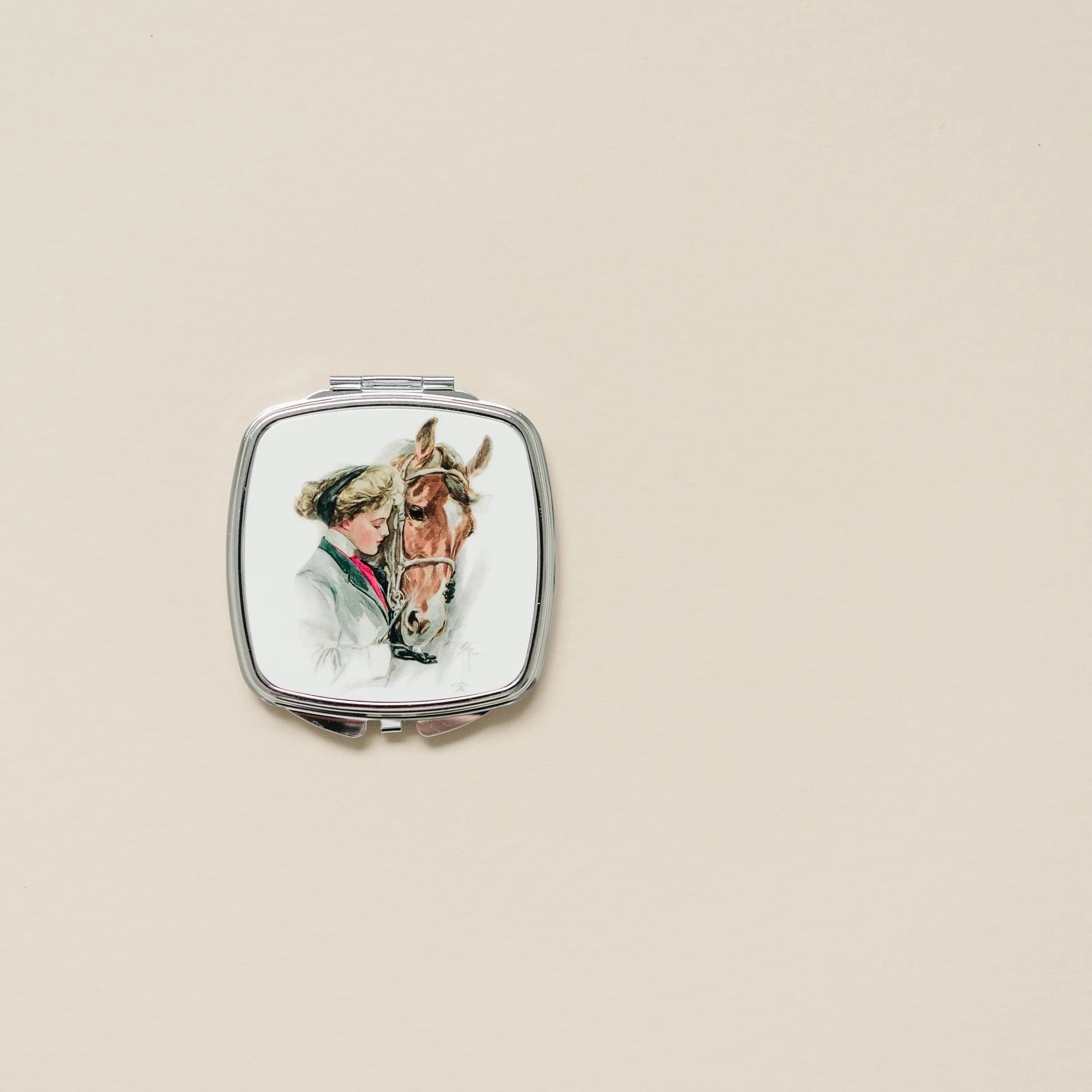 Horse Compact Mirror - Horse Gift - Vintage Horse Illustration - Equestrian Gift