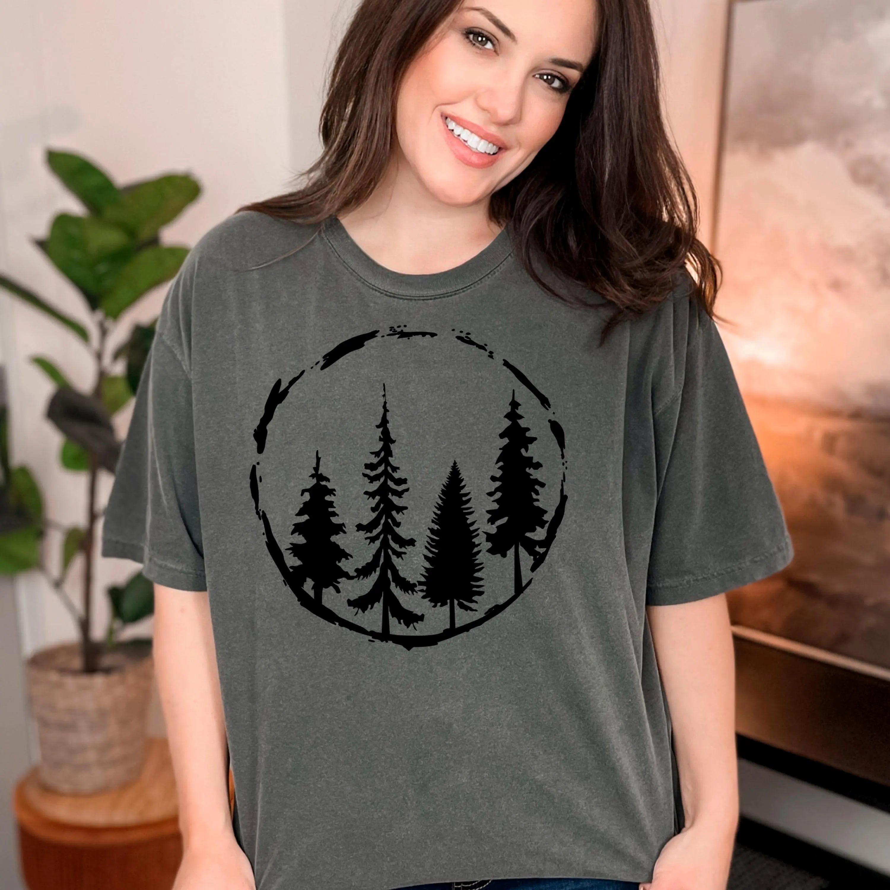 Forest Tree Graphic Tee for Nature Lovers – Soft Vintage Washed Comfort Colors Outdoor Shirt with Minimalist Pine Tree Design