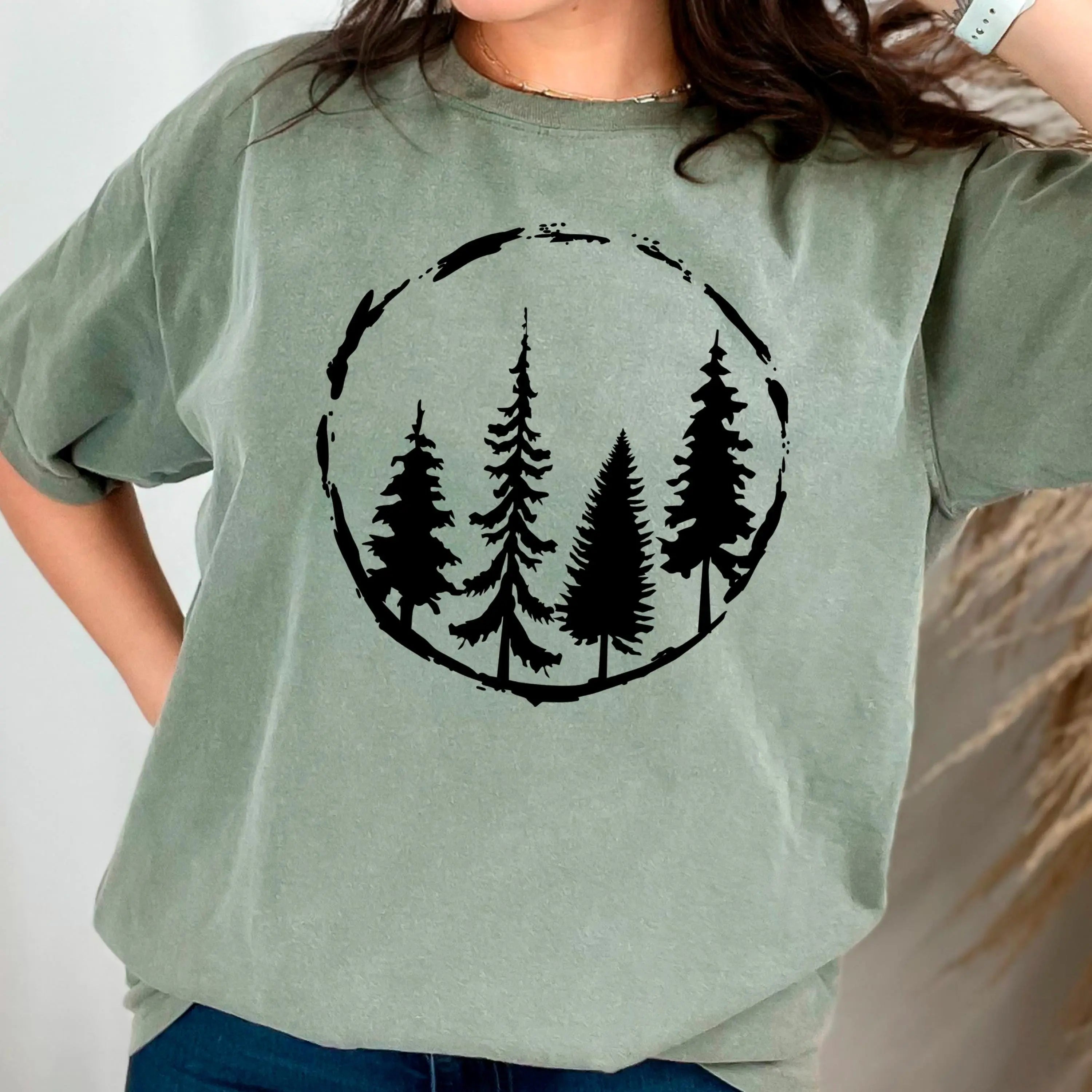 Forest Tree Graphic Tee for Nature Lovers – Soft Vintage Washed Comfort Colors Outdoor Shirt with Minimalist Pine Tree Design