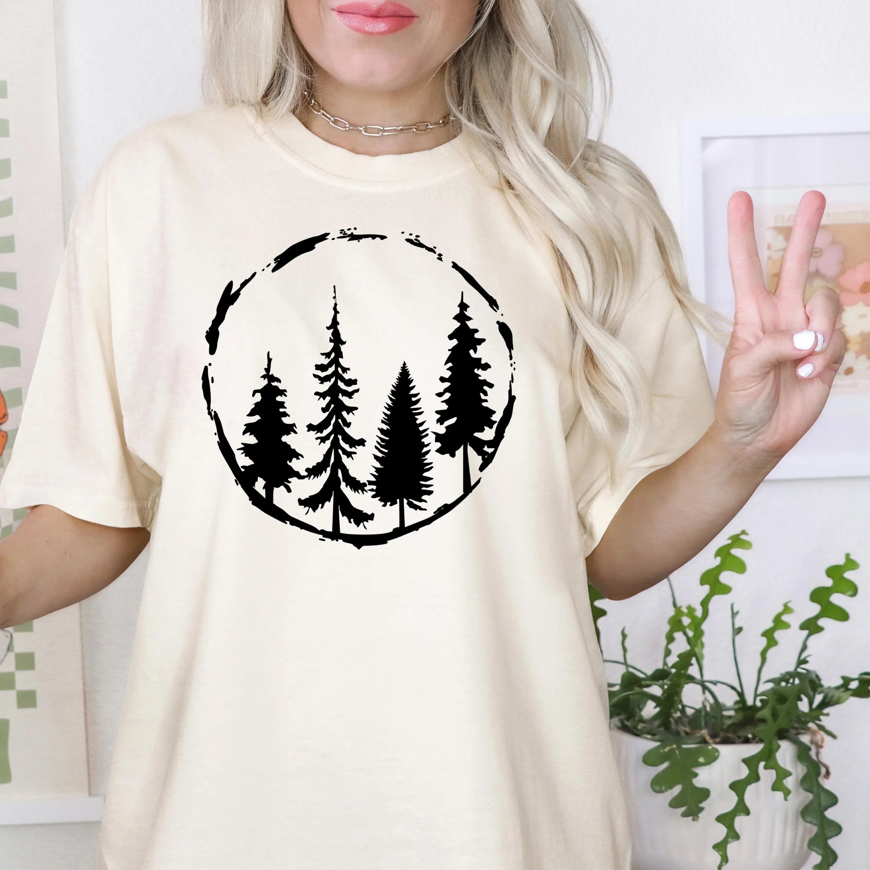 Forest Tree Graphic Tee for Nature Lovers – Soft Vintage Washed Comfort Colors Outdoor Shirt with Minimalist Pine Tree Design