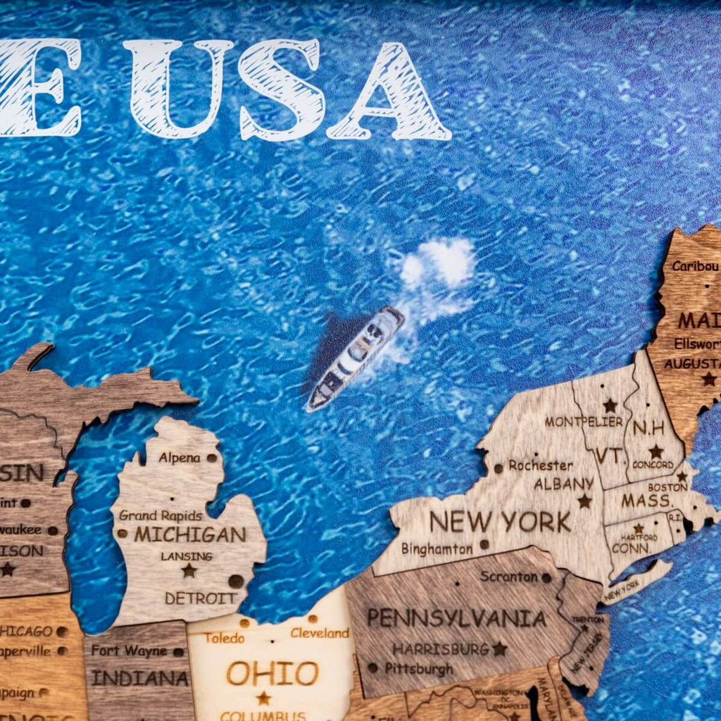 3D Wooden USA Map on Board Multicolor