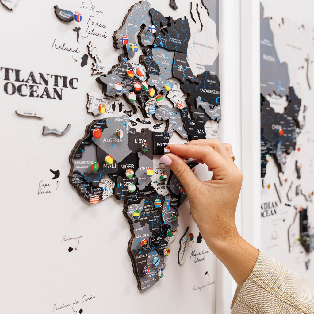 Triptych Wall Art - Wooden World Map (Nordik)