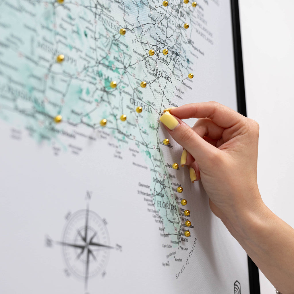 Wooden Canvas USA Map - Sky Blue
