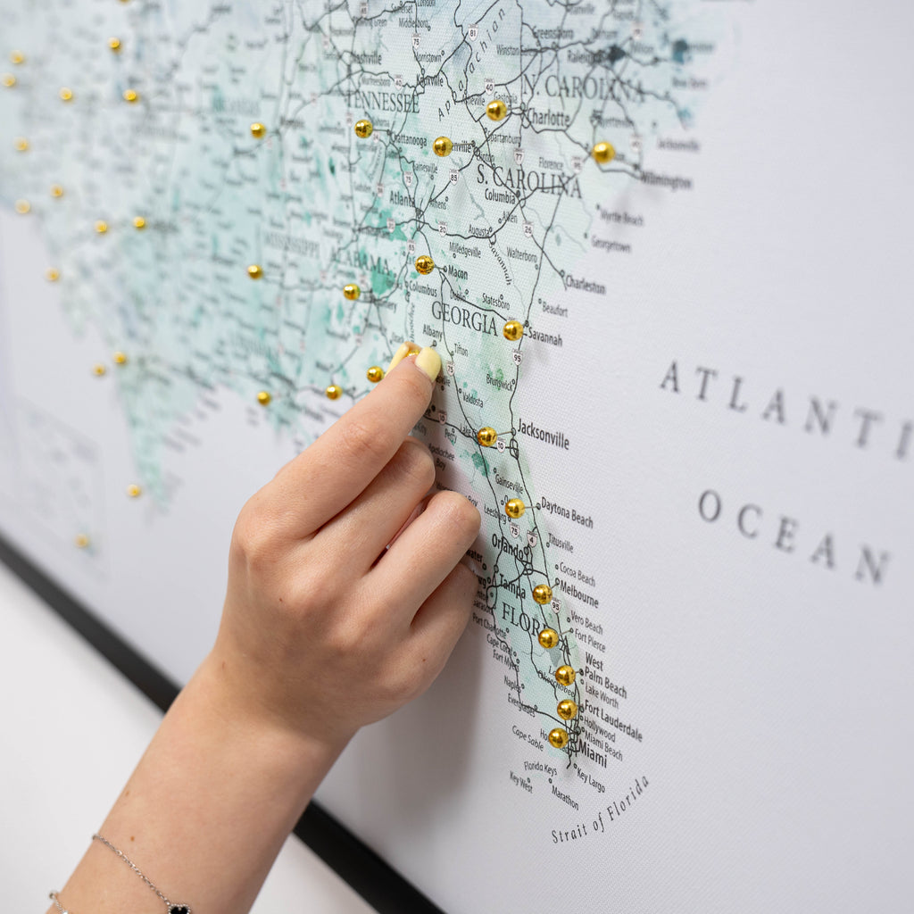 Wooden Canvas USA Map - Sky Blue