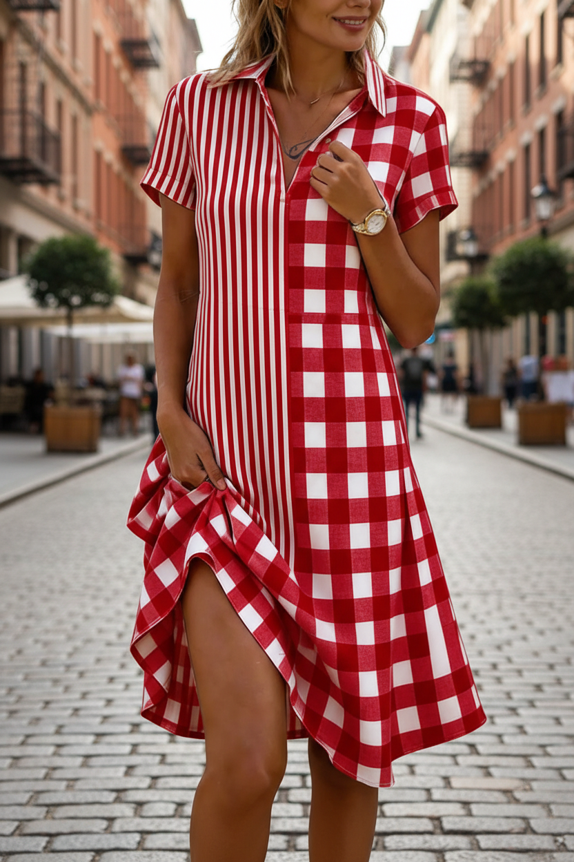 Women's Bohemian 3D Printed V-Neck Short-Sleeve Maxi Dress