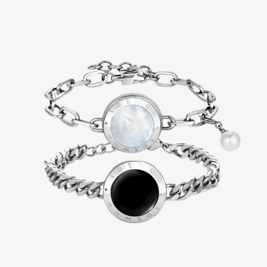 Soulmate 2.0 Touch Bracelets(Silver Cuban Chain+Silver Paperclip Chain)