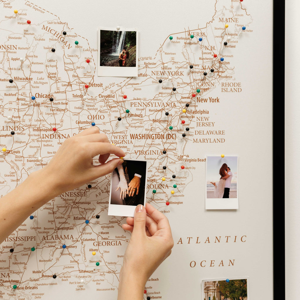 Wooden Canvas USA Map - Beige