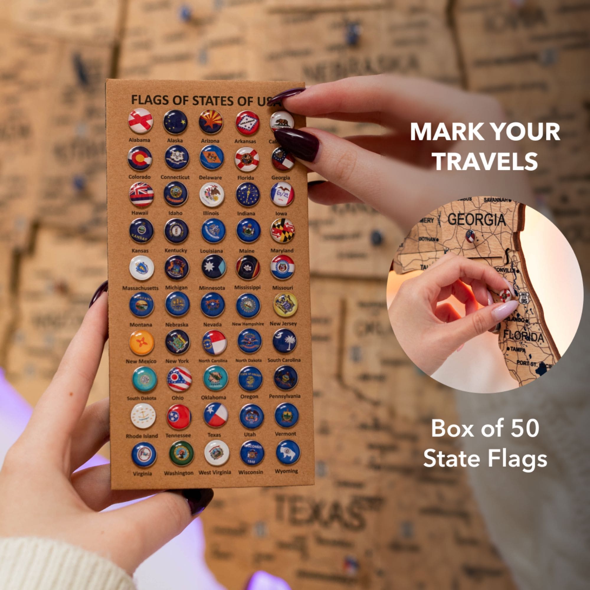 Wooden 3d LED Map of USA - Gold