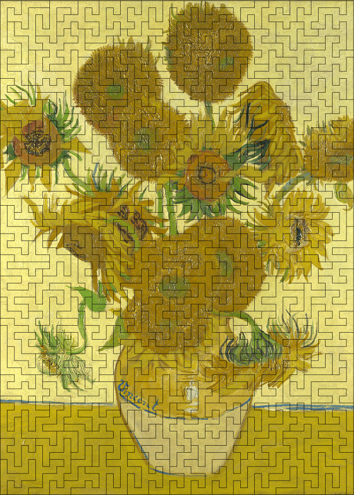Wooden jigsaw maze puzzle Sunflowers (Vincent van Gogh)