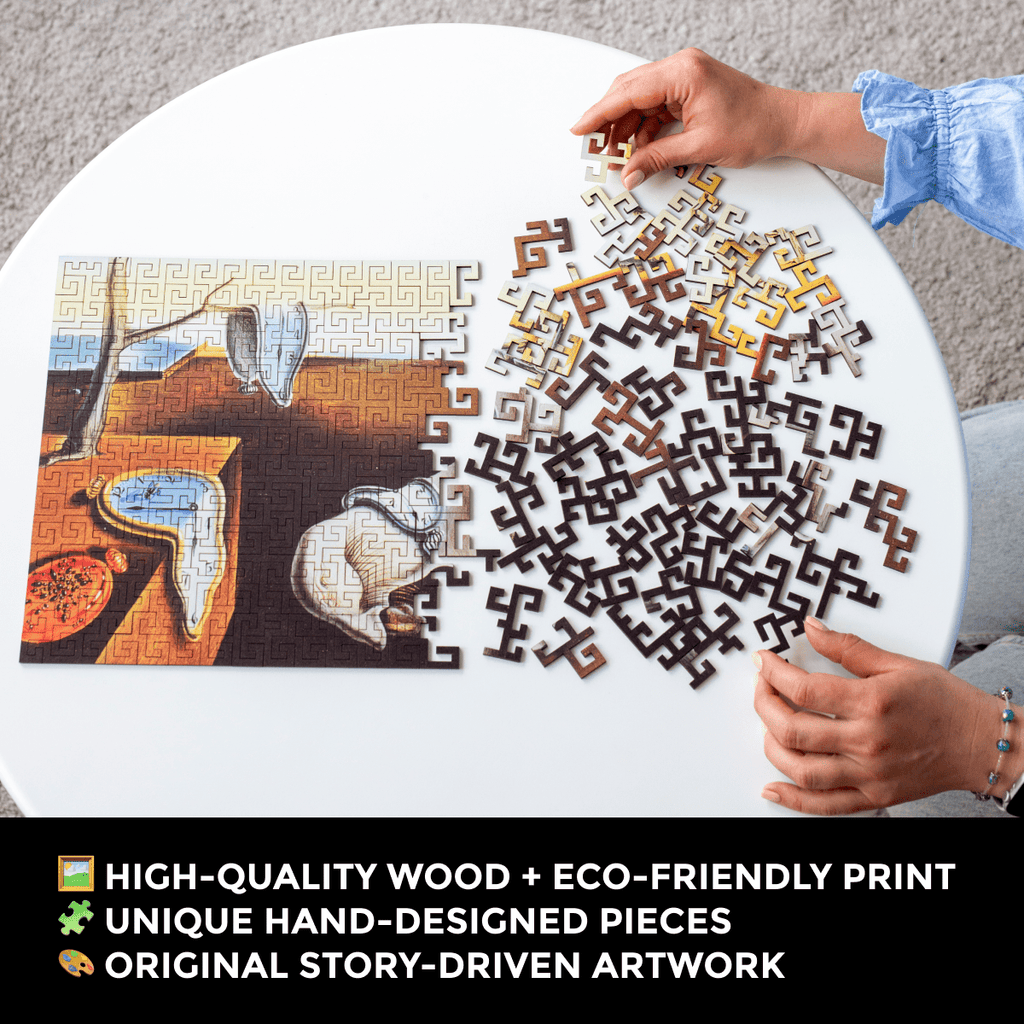 Wooden jigsaw maze puzzle The Persistence of Memory (Salvador Dali)