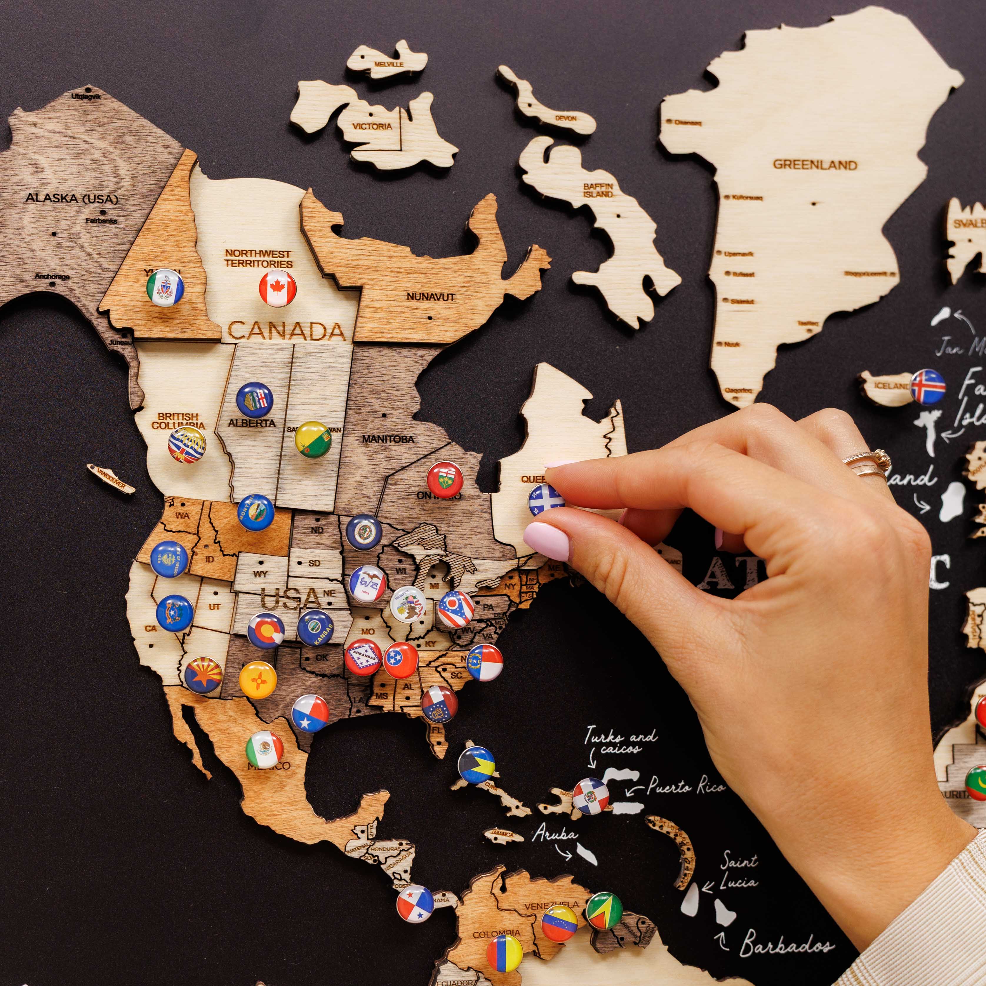 3D Wooden Panel World Map Multicolor